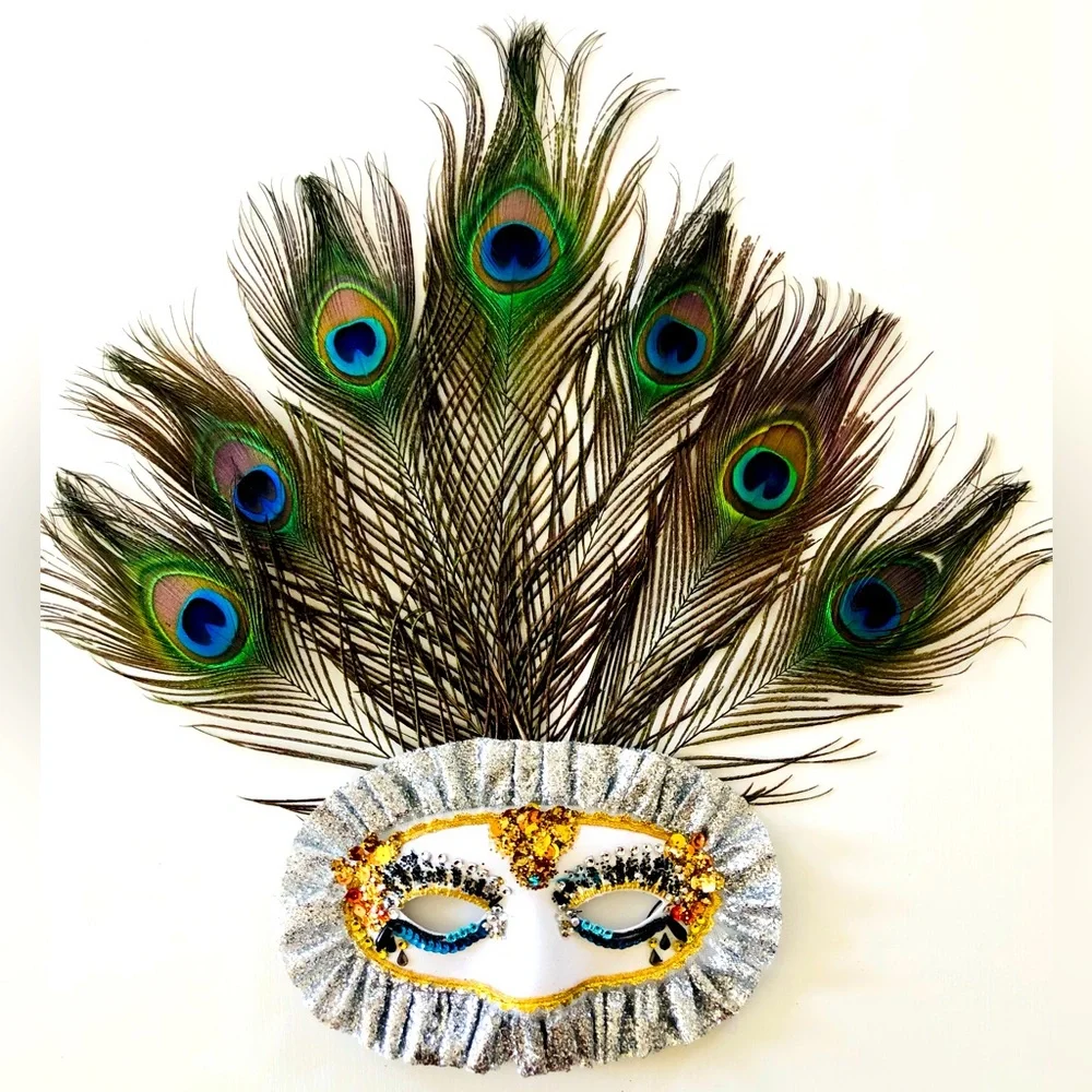 Eye mask costume Carnevale,Masquerade Mardi Gras Embellished eye mask feathers